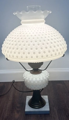 Vintage Fenton Lamp Hobnail Milk Glass Hurricane Parlor Gone With The Wind 19”