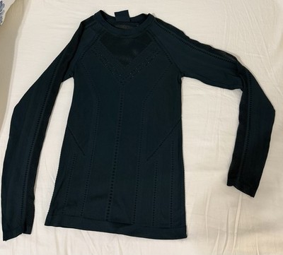 Athleta Oxygen Top Small Nordic Teal Long Sleeve Seamless Mesh Workout EUC