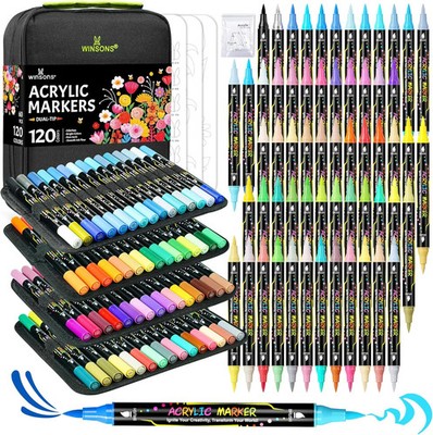 120 Colors Acrylic Paint Markers, Dual-Tip Brush Paint Pens for Painting | Perma