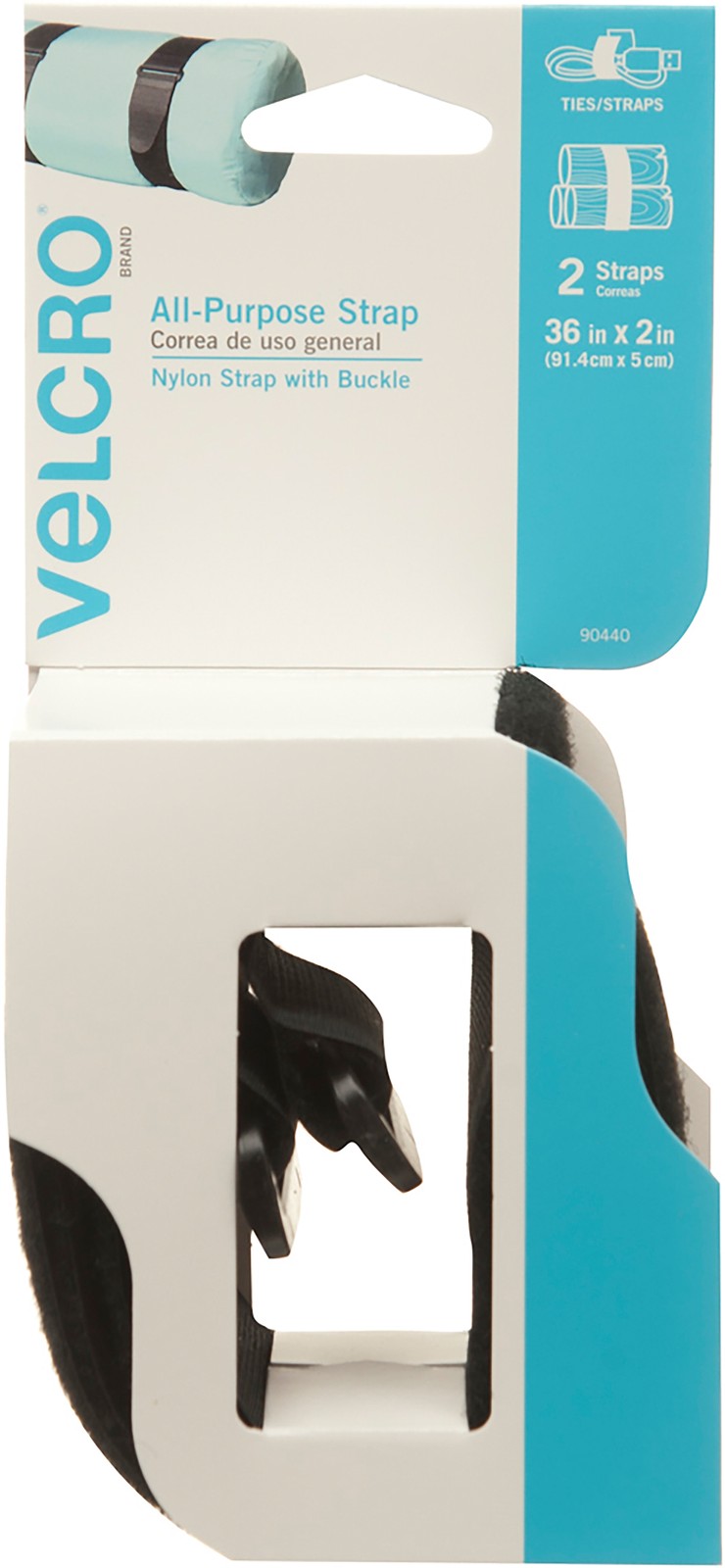 VELCRO Brand 2-Inch by 36-Inch All-Purpose Straps 2-Pack Black 90440