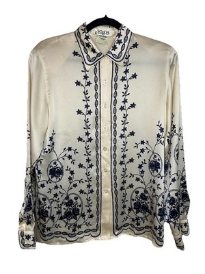 Vintage 80 s Escada Floral Embroidered Silk Blouse Germany Made EU 36 S Luxury