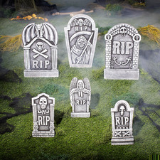 Grim Reaper RIP Foam Tombstone Halloween Decorations Set 6 Pc. - Morris Costumes