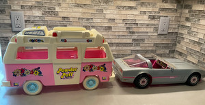 Vintage 1976 Powder Puff Van by Empire + 1984 Barbie Corvette by Mattel