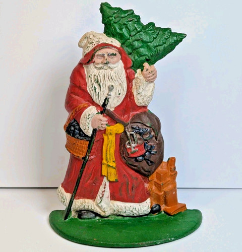 Vintage Cast Iron Handpainted Santa Claus Christmas Door Stop