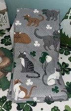 Casaba Set Of 3 St. Patrick  s Day Cats Kitchen Towels shamrocks Green NEW