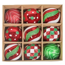 3.94 Inch Large Christmas Ornaments Tree Decorations Set, 9ct Red Green White...
