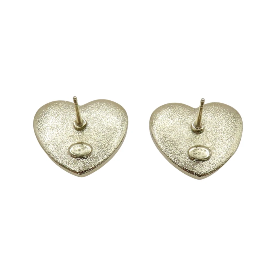 Pendientes Corazón Chanel CC Cristales Rosa Tono Dorado Foto 2 de 4