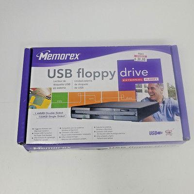 Memorex USB External 3.5in Floppy Drive FD-05PUW Black PC Mac 1.44MB 720KB