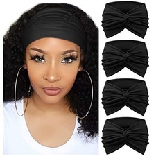 4 Pack Turban Headbands for Women Wide Vintage Head Wraps 4 Pcs: Plain Black