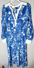 Talbots Dress Womens Large Blue White Floral Long Sleeve Midi Boho NEW $169