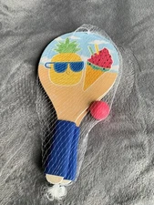 Wooden Paddle Set 2 With Ball Toy Summer Wooden Paddle Beach Tennis Outdoor Toys