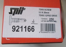 TEK SCREWS 5.5 x 25mm SPIT 921166 CF26, 1 BOX of 250 FIXINGS