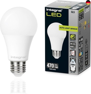 Integral LED GLS E27 Nicht dimmbare Milchglas Glühlampe mit Dämmerungssensor | L