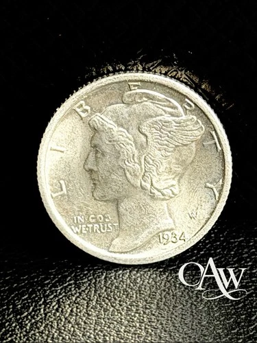 1934 P Mercury Head Dime 100% Fully Separated Horizontal Bands Gem BU (See Pics)