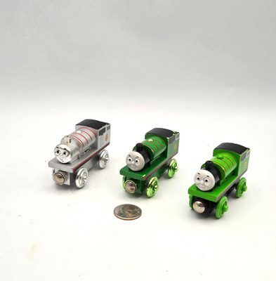 Thomas Friends Wooden Railway Train Silver Green Metallic 60 Year Percy Lot x3