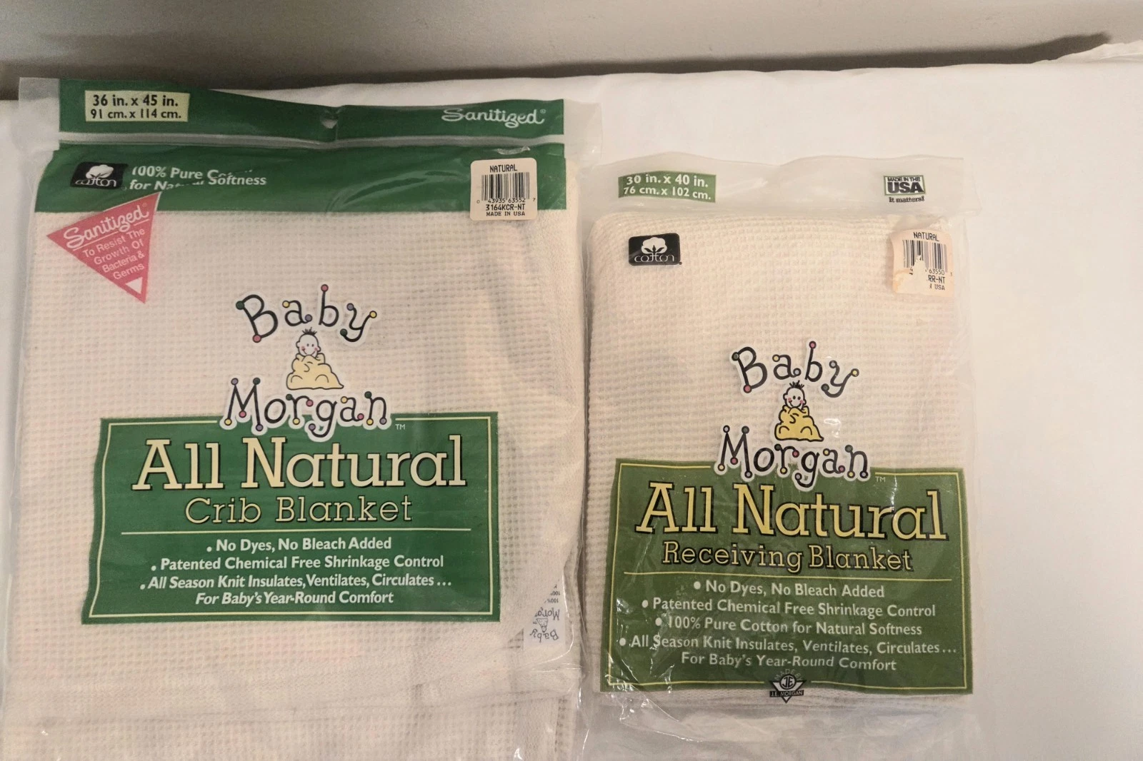 Vintage Baby Morgan All Natural SET Crib And Receiving Blanket NEW 36x45 30x40