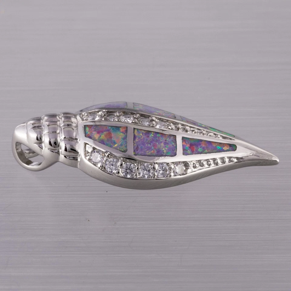 Collar colgante caracola concha lavanda púrpura ópalo de fuego plata joyería Foto 4 de 4
