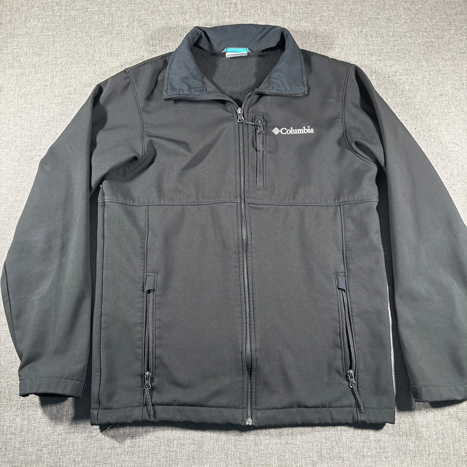Columbia Softshell Jacket Mens Small Black Ascender Full Zip Fleece Lined WM6044