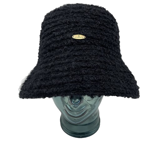 Vintage Liz Claiborne Blsck Wool Hat With Black Satin Bow 