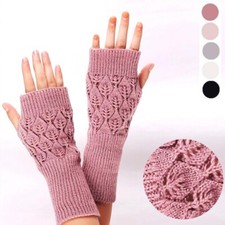 Women Wrist Arm Knitted Mitten Long Winter Hand Warmer Fingerless Ladies Gloves
