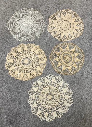 Vintage Handmade Crocheted Doilies Lot Of 5