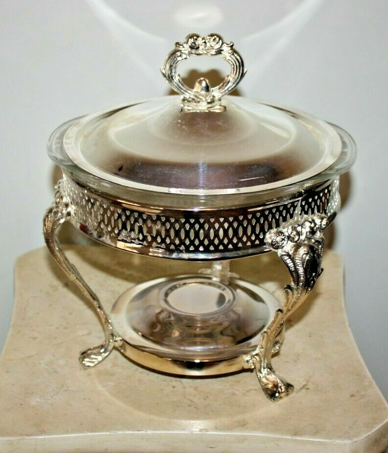 Leonard Silverplate Chaffing Buffet Ornate Server Warmer Glass Insert  Italy