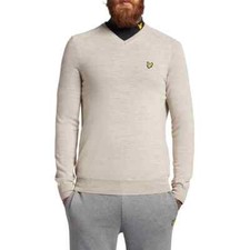 Lyle  Scott Men's Merino V-Neck Golf Pullover KN1760GS W733 Dust Marl Medium