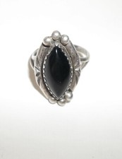 Vintage Signed Sterling J Black Onyx Ring Size 6