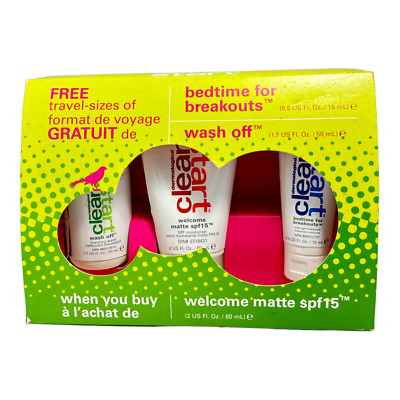 Clean Start Bedtime For Breakouts/Wash Off/Welcome Matte SPF 15 Travel Size Set