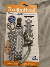 Boogin Head Pacigrip Pacifier Holder For Tethers & Toys Baby Boy Baby Girl Gray