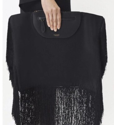Burberry Handbag Olympia Leather & Fringe Black Clutch Couture Statement Runway
