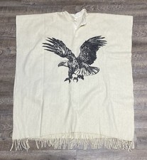 Vintage Mexican Poncho Neutral Color Double Sided Eagle 100 WOOL Made in Mexico