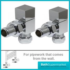 Pair of Chrome Angled Square Heated Towel Radiator Rail Valves Central Heating