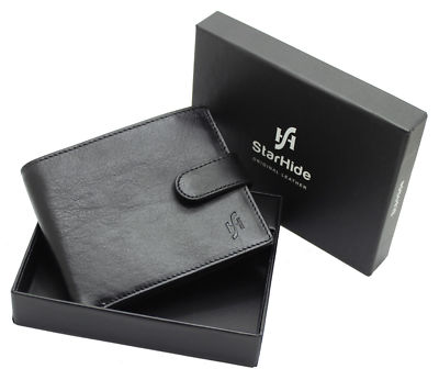 HERREN RFID BLOCKIEREND ECHTLEDER GELDBÖRSE AUSWEIS & MÜNZFACH GESCHENK VERPACKT 1100-VT SCHWARZ