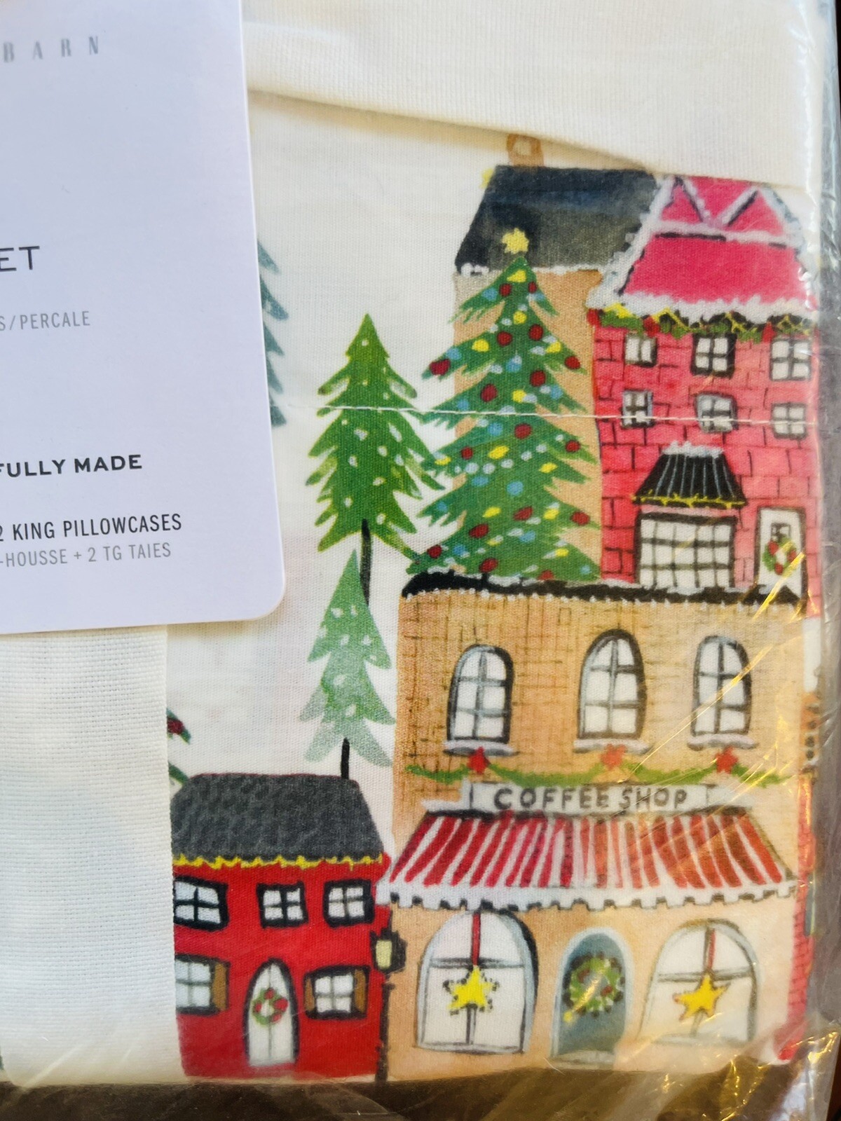 Pottery Barn Christmas In The City King Sheet Set Organic Percale COTTON Bedding eBay