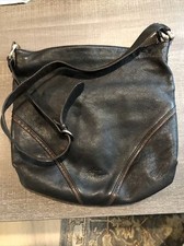 Stone Mountain Purse Black Brown Leather Shoulder Bag Smooth 13" Zipper Strap