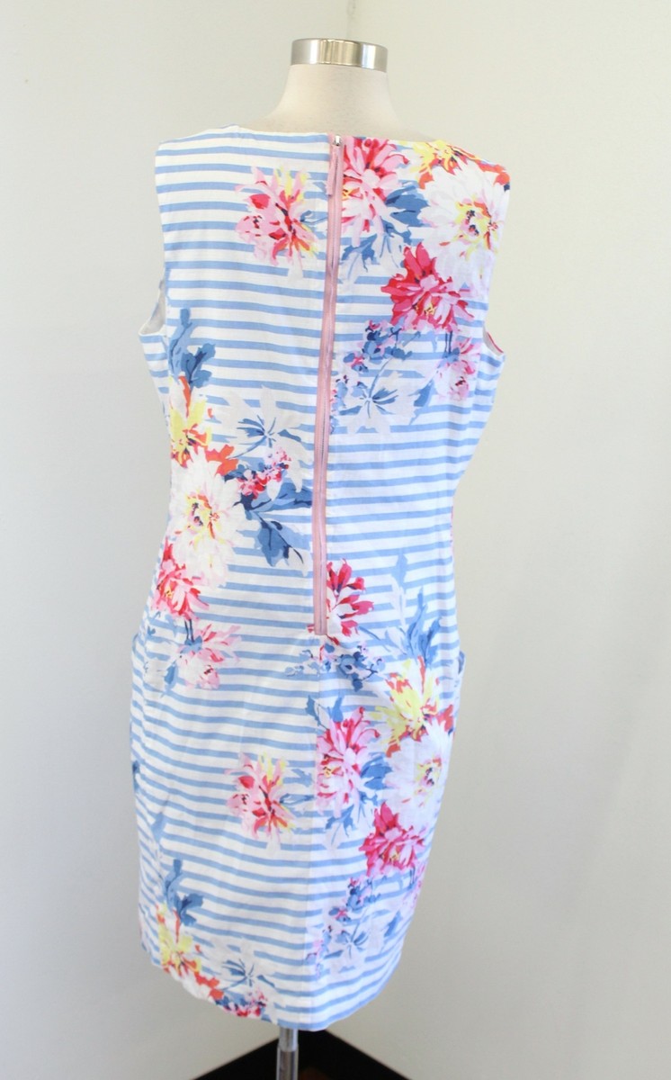 Joules Elayna Striped Floral Sleeveless Shift Dress sz 10 Blue White Pink  Linen | eBay