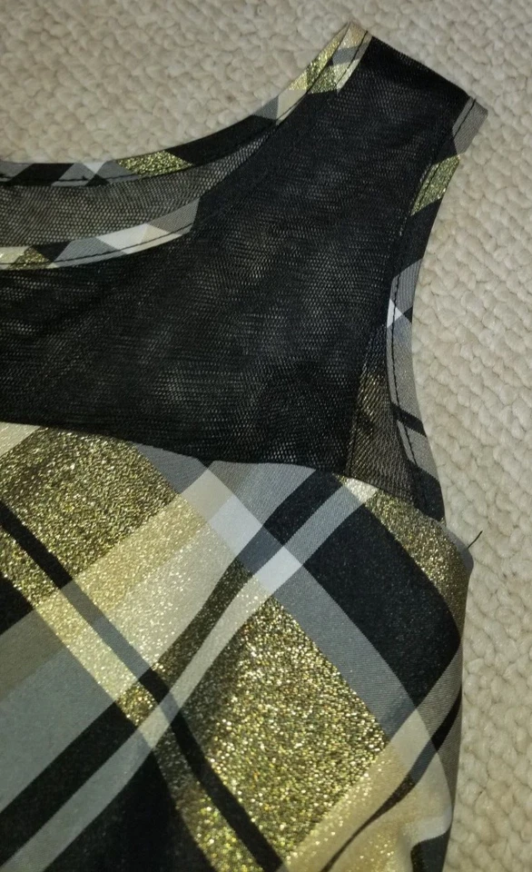 Vestido Niñas-SAMANTHA SAYS-blanco/oro/negro malla a cuadros/lentejuelas vacaciones-L (10/12) Foto 3 de 4