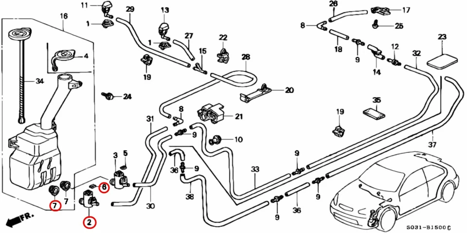 HONDA CIVIC EK9 Genuine Window washer Moter Packing Bush Set Oem Japan - Image 3 of 4