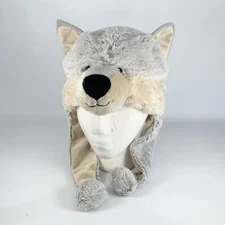 DolliBu Gray Wolf Plush Hat Bearizona Soft Warm Hat With Ear Flaps One Size