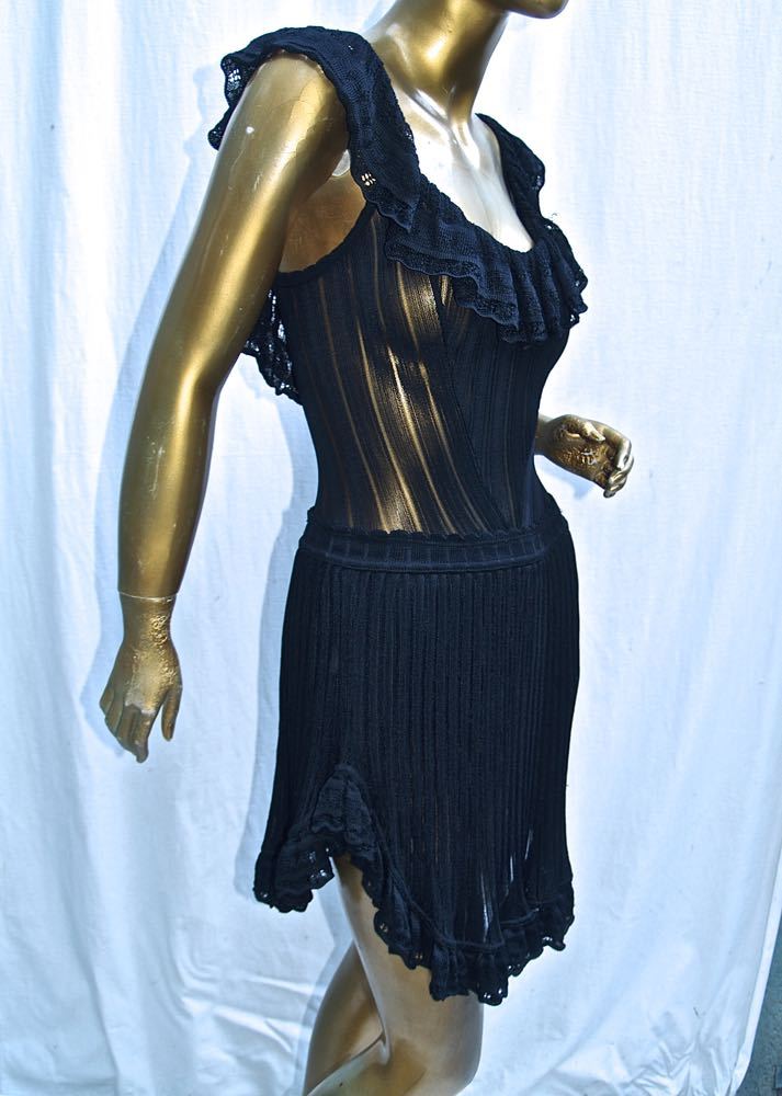 VINTAGE ALAIA BLACK LACE RUFFLE TRIM BUILT-in-SHORTS OPEN