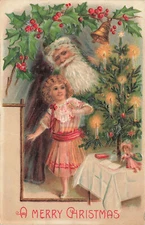 A Merry Christmas Dark Purple Suited Santa Claus Postcard Copy