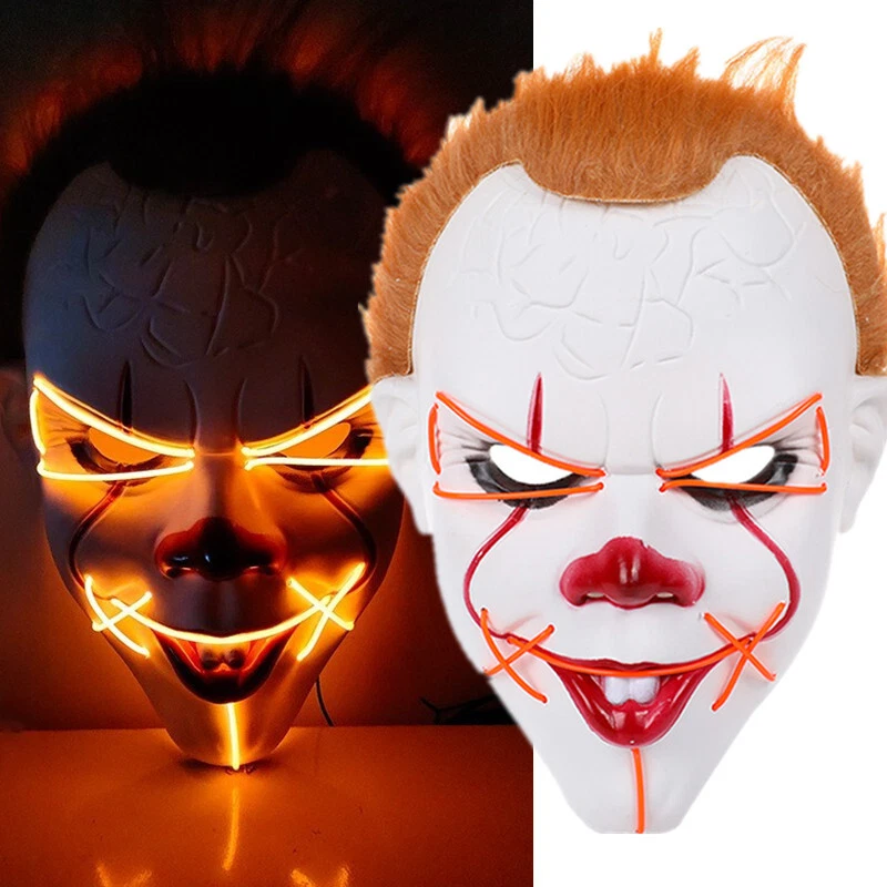 Halloween Mask Scary Glowing LED Clown Full Face Mask Costume Cosplay Party Prop - Image 2 of 4