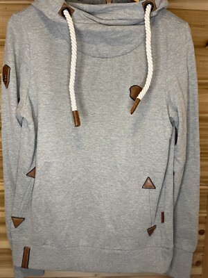 Naketano Women's Hoodie With Cowel Neck  Gray  With Brown Accents- Size Large