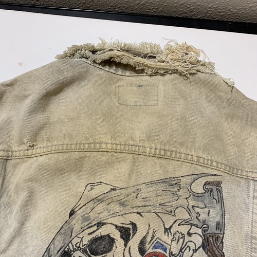 Vintage LEVIS Denim Trucker Jacket Grim Reaper Skulls Art USA 70507 Mens Size L - Picture 10 of 12