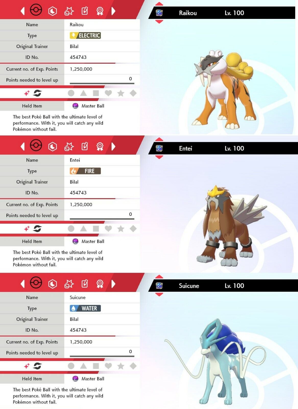 SUICUNE + RAIKOU + ENTEI ✨Ultra Shiny 6IV✨ Pokemon SWORD and SHIELD  Legendaries