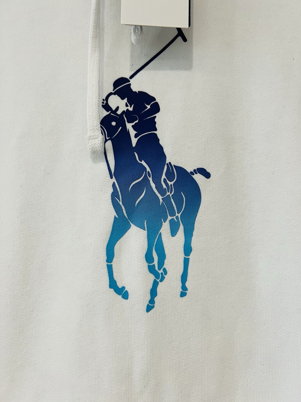 Felpa con cappuccio uomo Ralph Lauren bianca grande blu pony taglia media