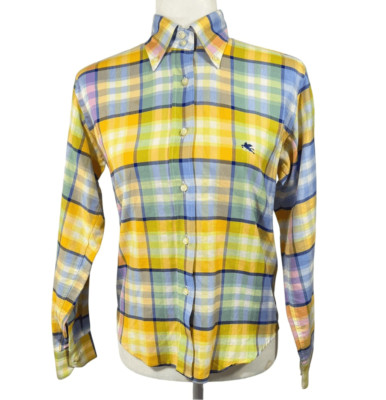 Etro Check Long Sleeve Button-Down Shirt Size 6 Small Multicolor