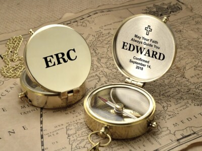 Custom flat compass with leather case engrave logo text design unique gift item