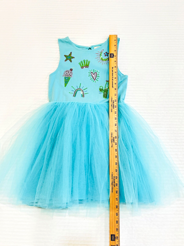 Peek Girls Tulle Sequin Embroidered Tutu Dress Teal Blue Size 10 Sleeveless - Picture 8 of 11